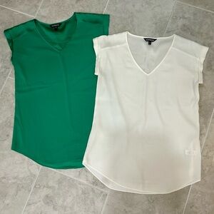Express Women’s V-Neck Cap Sleeve Tops in Green and White - Set of 2